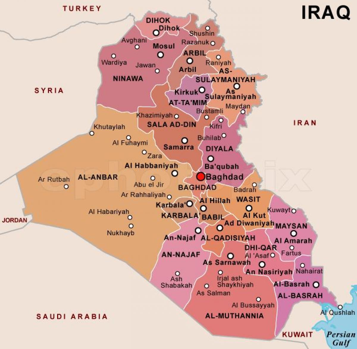 Harta e Irak shtetet